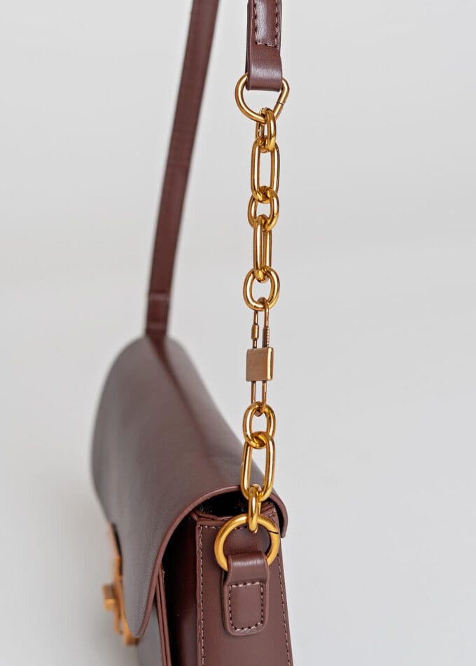 Elegancka Torebka Sienna Brown z łańcuszkiem i złotymi detalami - obrazek 4