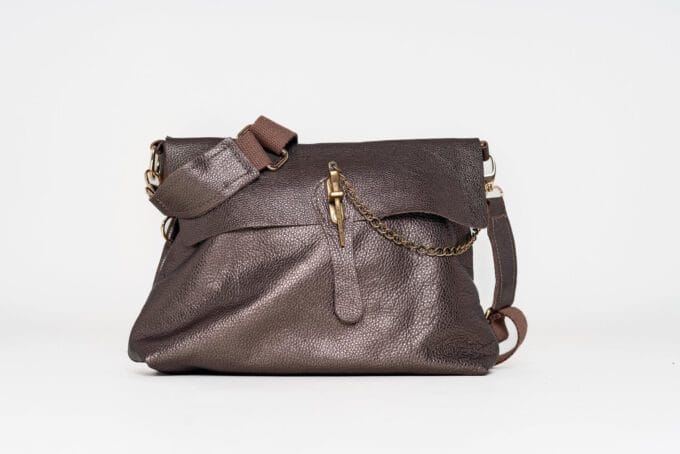 Stylowa Torebka Lori Silver – Naturalna Skóra, Unikatowy Kolor Brązowo-Srebrny