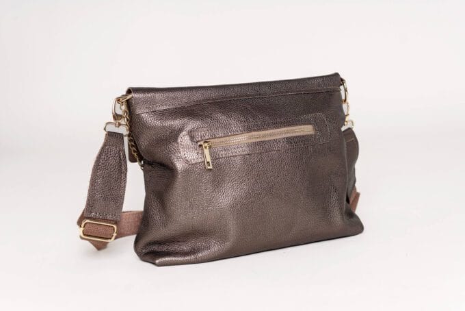 Stylowa Torebka Lori Silver – Naturalna Skóra, Unikatowy Kolor Brązowo-Srebrny - obrazek 5