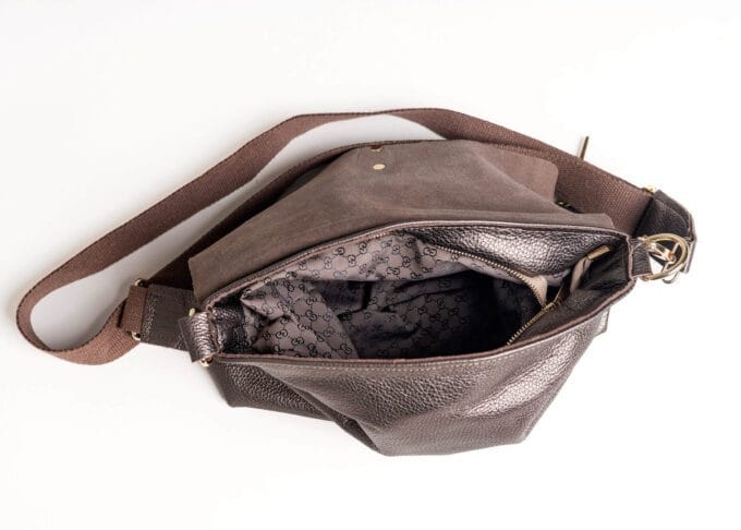 Stylowa Torebka Lori Silver – Naturalna Skóra, Unikatowy Kolor Brązowo-Srebrny - obrazek 7