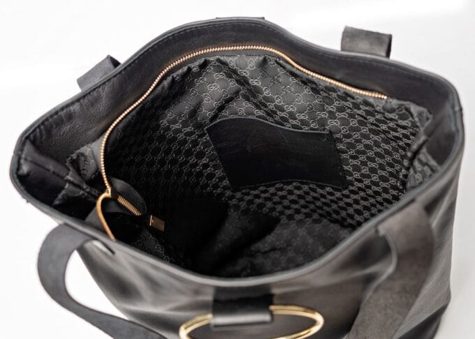 Klasyczna czerń i naturalna skóra - elegancka shopperka Ring - obrazek 7