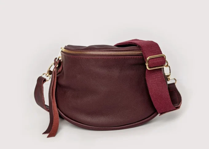 Stylowa torba nerka Lily Burgundy z naturalnej skóry