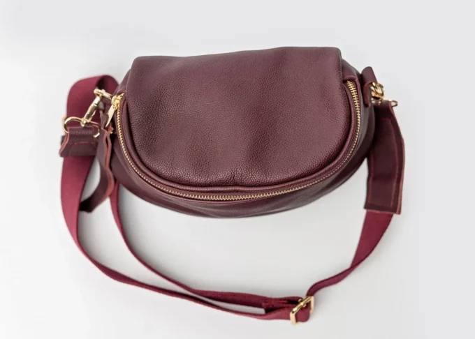 Stylowa torba nerka Lily Burgundy z naturalnej skóry - obrazek 7