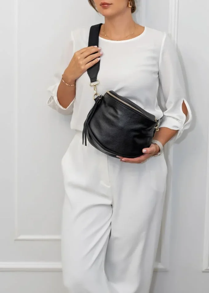 Stylowa torba nerka Lily Black z naturalnej skóry - obrazek 2