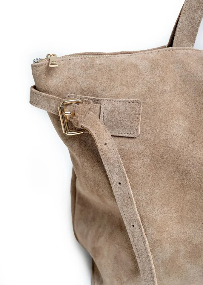 Zamszowa Shopperka do Eleganckich i Casualowych Stylizacji – Mila Beige - obrazek 7