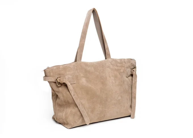 Zamszowa Shopperka do Eleganckich i Casualowych Stylizacji – Mila Beige - obrazek 2
