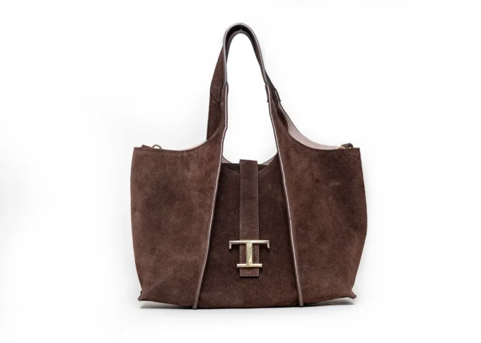 Elegancka torebka zamszowa Tiara Brown widziana od frontu