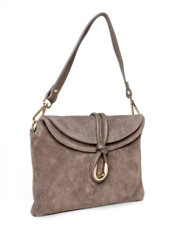 Detale torebki Flora Taupe – zamszowa faktura i skórzane elementy