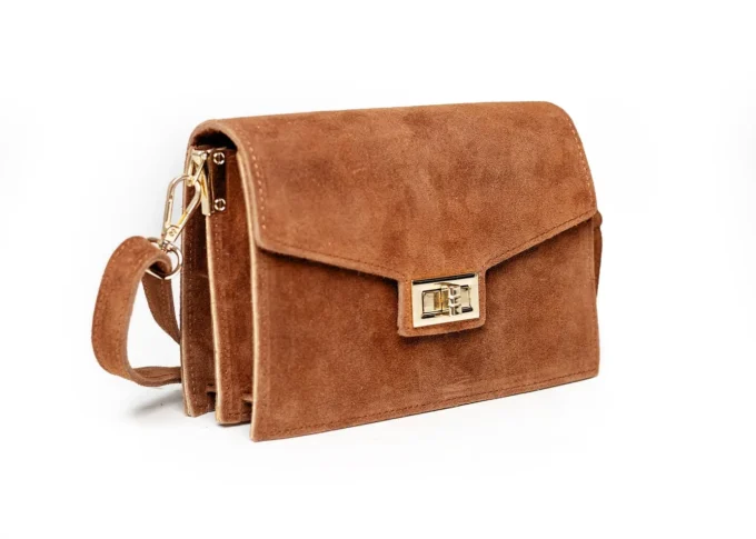 Clara Cognac – brązowa torebka zamszowa crossbody na ramię