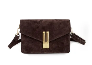 Torebka listonoszka zamszowa Vivienne Midi w czekoladowym brązie ze złotym zapięciem